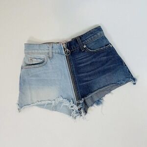 Revice Yin Yang Cut Off Jean Shorts 27 Women's Two Tone Zipper High Rise Raw Hem